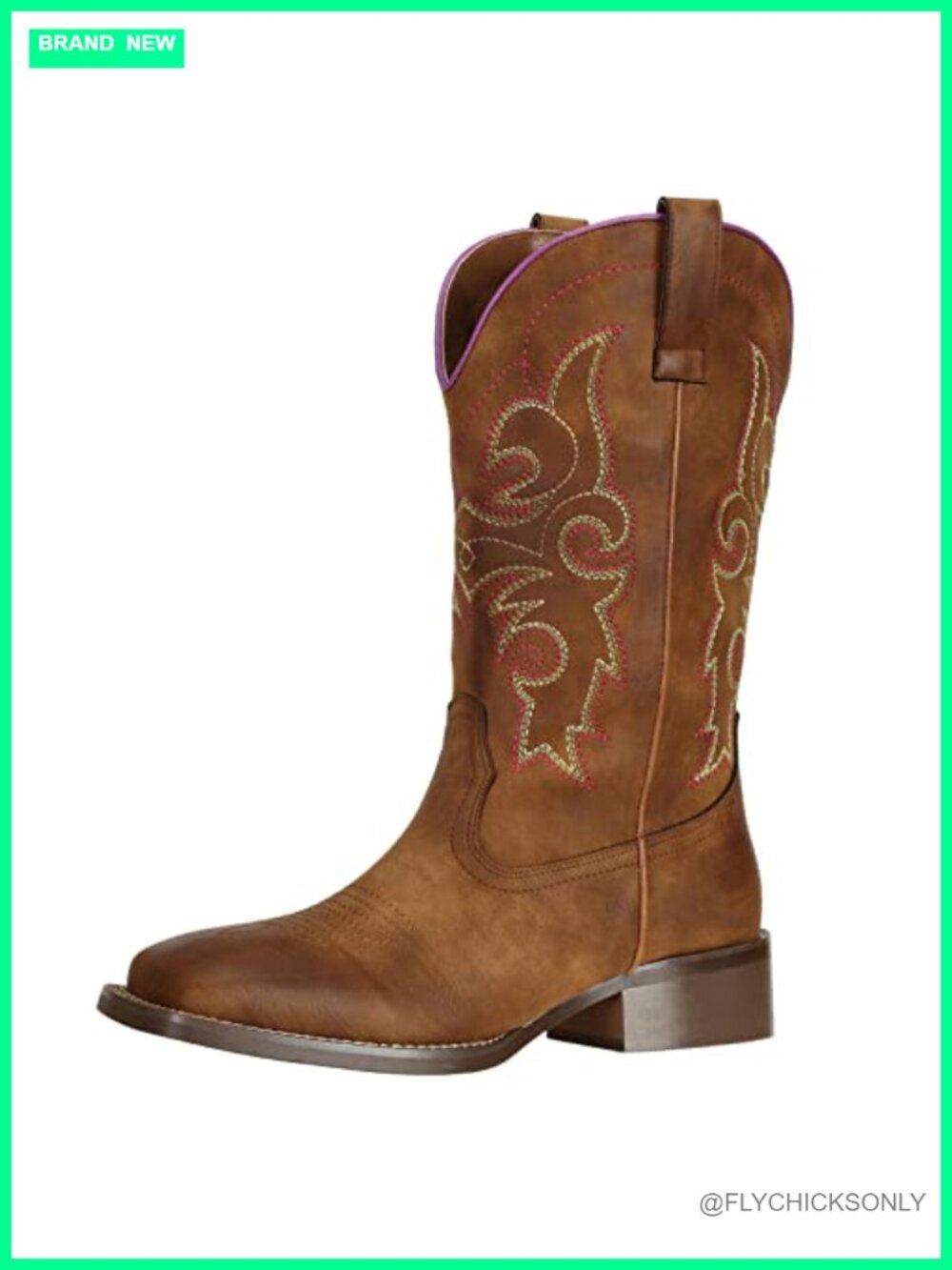 Wide Square Toe Faux Leather Cowboy Boots Mid-Calf Western Pull-On